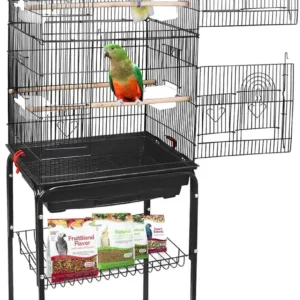 59.3 Rolling Bird Cage Large Wrought Iron Cage for Cockatiel Sun Conure Parakeet Finch Budgie Lovebird Canary Medium
