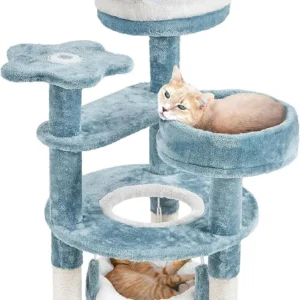 45.5in Ocean-Themed Cat Tree Multi-Level Cat Tower, Plush Pet Furniture with Shark's Mouth-Shaped Nest, Sea Star-Shape