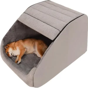 Extra Large Dog Bed House with 30D Memory Sponge, Cozy Indoor Plush Cave for Medium Large Dogs, Non-Slip Bottom (Grey, M)