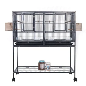Breeding Flight Bird Cage with Detachable Rolling Stand Breeder Cage with Perches, Food Boxes, Slide-Out Tray and Storage Shelf