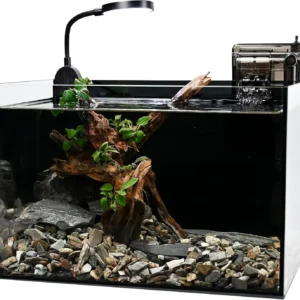 Nano Nature Aquarium Kit, 2.8 Gallon Glass Fish Tank with Waterfall Filter and Light for Betta Fish, Goldfish, Shrimp