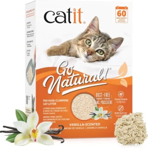 Natural Pea Husk Clumping Cat Litter - Dust Free, Easy Clean & Scoop, Flushable with Odor Control - Vanilla Scented, 12.3 Lbs