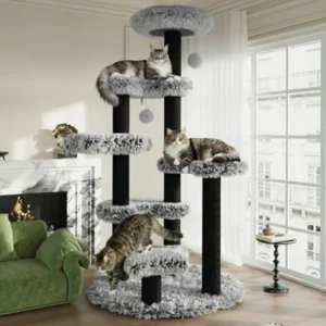 61.5in Cat Tree Tower Multi-Level Activity Center with Cozy Perch Star-Shaped Platform Moon Jumping Board Sisal Scratching Post