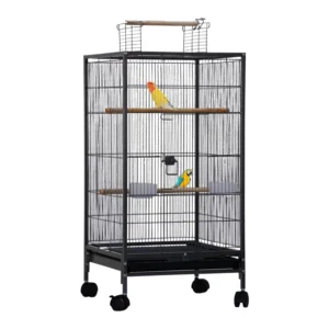 101cm Large Bird Cage Play Open Top Budgie Cage with Rolling Stand Slide-Out Tray Water Bottle Feeder, Indoor Outdoor Cage