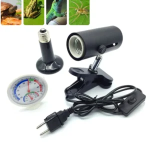 1Set Reptile Heating Lamp Kit 360 Degree Rotation Clamped UVA/UVB Lamp Rack Thermometer Hygrometer EU Plug 25/50/75/100/150/200W