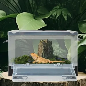 【Upgraded Reptile Enclosure】Clear Plastic Terrarium Box with Dual Doors & Ventilation Multi-Size for Bearded Dragon/Lizard/Gecko