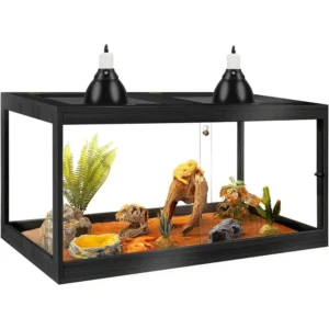 Bearded Dragon Tank 64 Gallon, Tempered Glass Reptile Tank with Meatl Mesh Roo and ront Sliding Door, Anti-Scratch Lizard Tank,