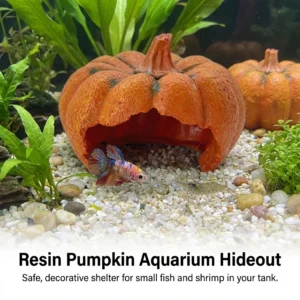 Aquarium Pumpkin Hideout Cave Resin Decor Halloween Tank Ornament Shelter for Fish Shrimp Crab Turtle Reptile Habitat