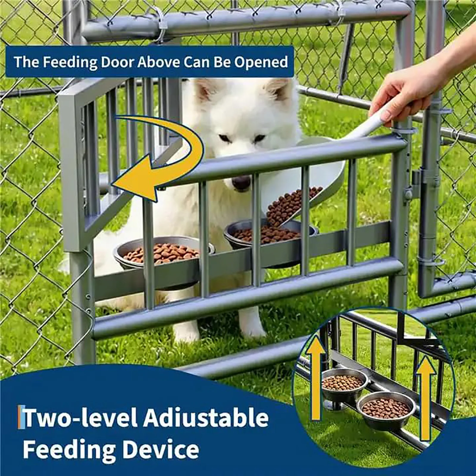 10x10x5.9FT Outside Dog Enclosure With PE Waterproof Roof, 360° Feeding Door, Heavy Duty Lockable Galvanized Kennel - Image 5