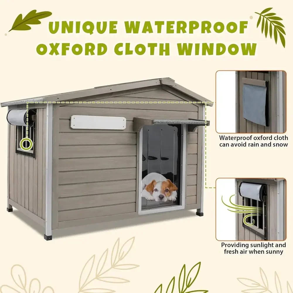 Large 40.2 Indoor/Outdoor Wooden Dog House with Weatherproof Roof, Spacious Kennel for Small to Large Dogs, Grey - Image 3