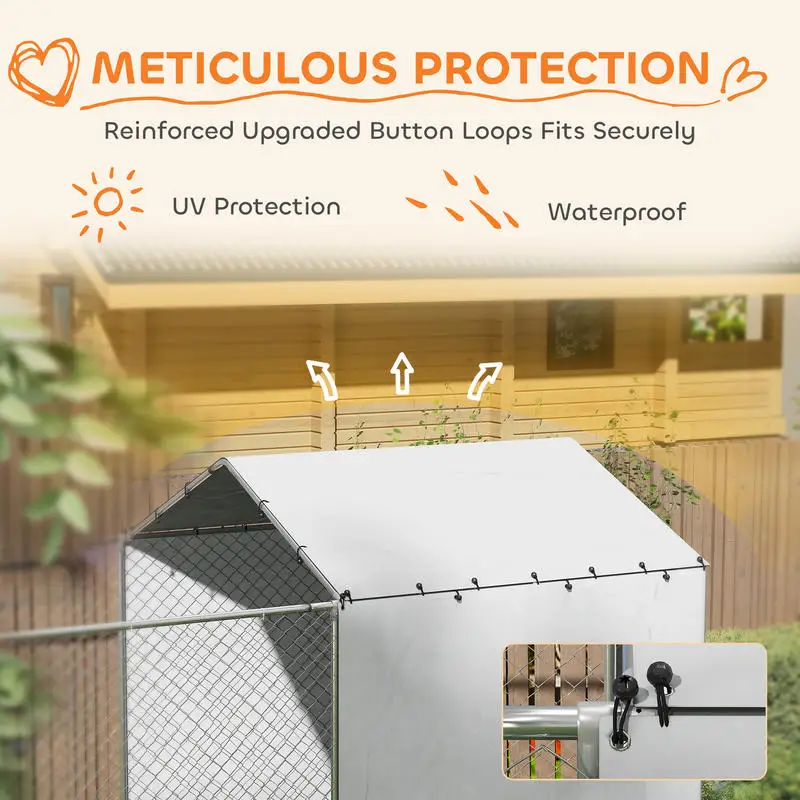 PawHut Galvanized Chain Link Large Outdoor Dog Kennel with Waterproof & UV-Resistant Cover, for M&L Dogs, 19.7' x 7.5' x 7.5' - Image 6