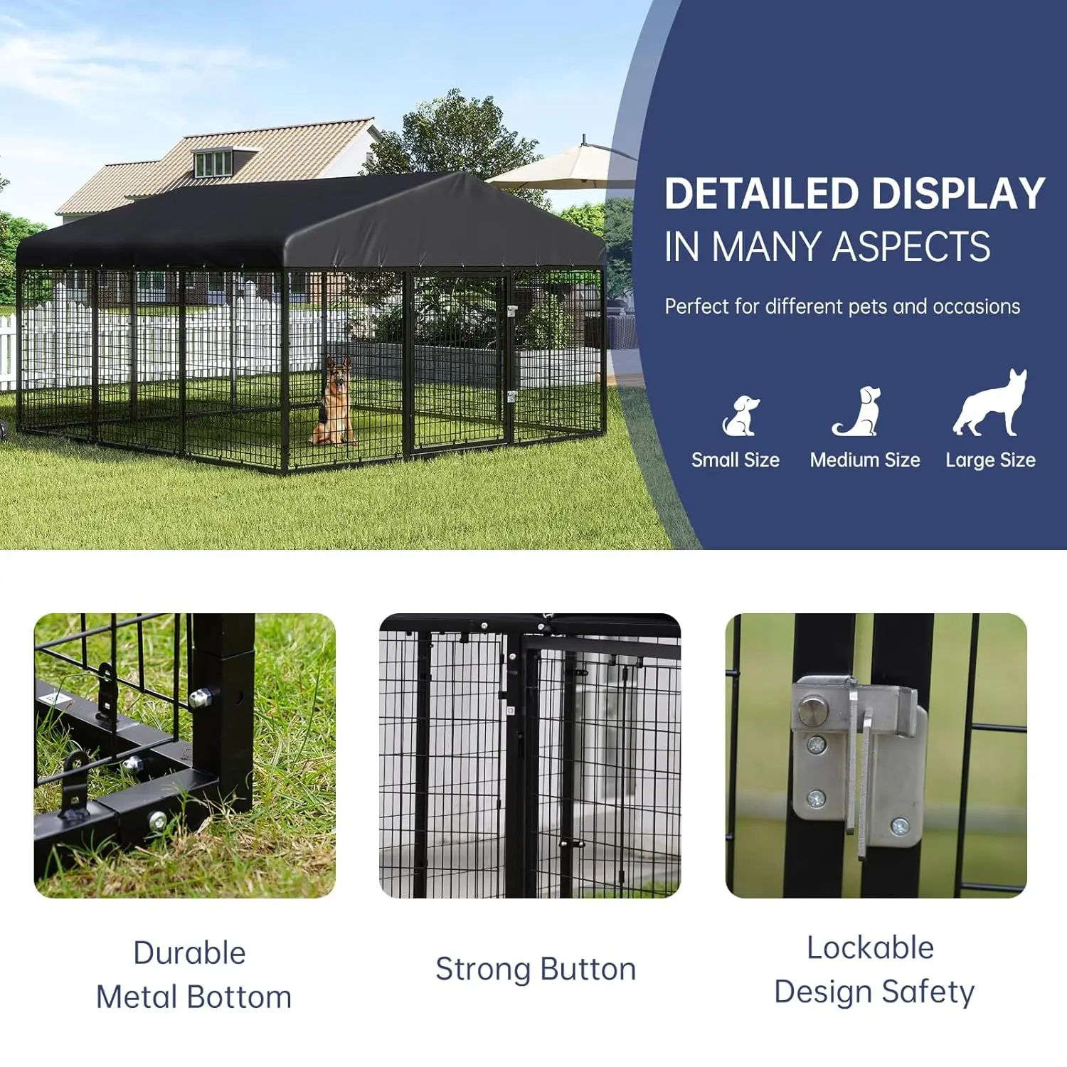 Anti-Rust Roof Lockable Outdoor Dog Kennel Cage for Small & Medium Dogs All Weather , Custom - Image 3