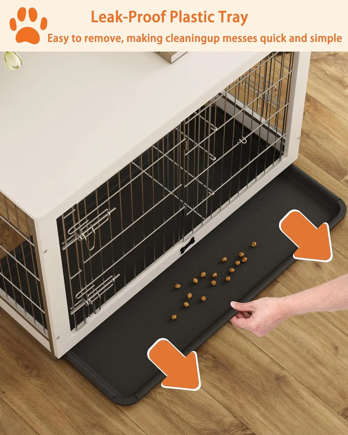 Wooden Dog Crate Furniture with Divider Panel, Double Doors End Table for Medium Dogs, Indoor Dog Kennel with Removable Tray, - Image 5
