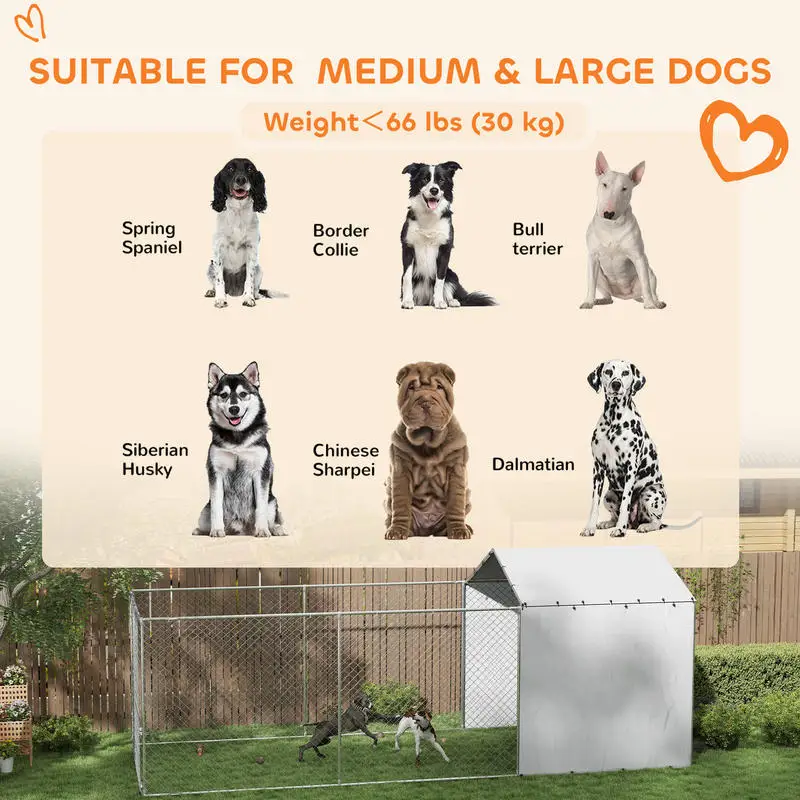 PawHut Galvanized Chain Link Large Outdoor Dog Kennel with Waterproof & UV-Resistant Cover, for M&L Dogs, 19.7' x 7.5' x 7.5' - Image 8