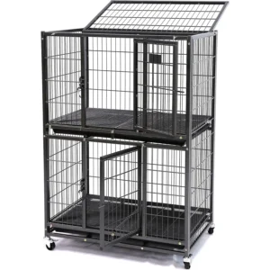 Two Tier Dog Crate for Small Dogs, Heavy Duty Wire Kennel with Lockable Wheels, Escape Proof Indoor Cage with Removable Tray, 31