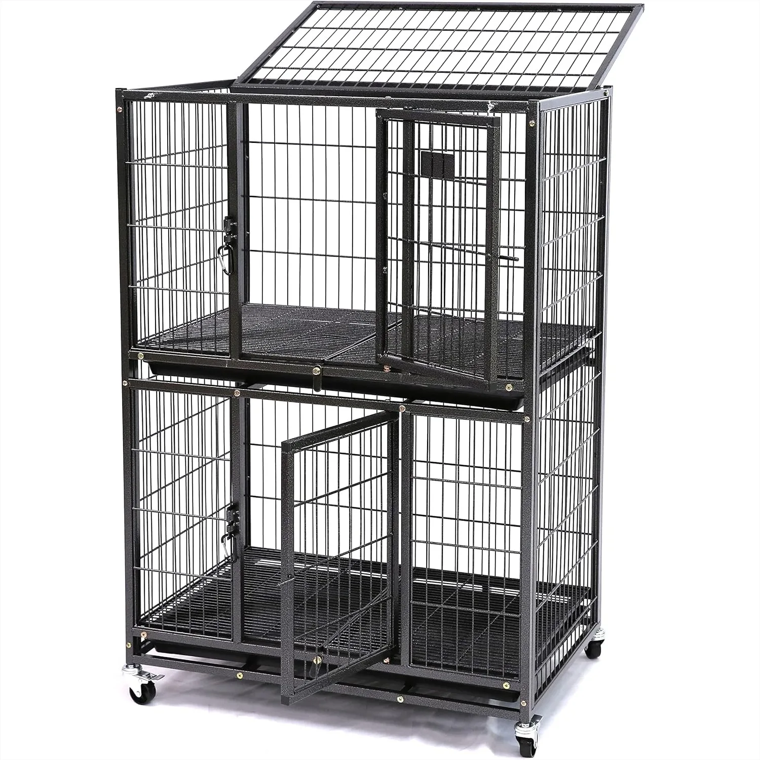 Two Tier Dog Crate for Small Dogs, Heavy Duty Wire Kennel with Lockable Wheels, Escape Proof Indoor Cage with Removable Tray, 31