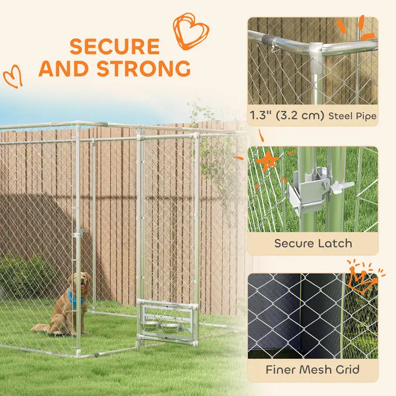 PawHut Galvanized Chain Link Large Outdoor Dog Kennel with Waterproof & UV-Resistant Cover, for M&L Dogs, 19.7' x 7.5' x 7.5' - Image 5